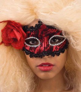 Lace and feathers black/red mask