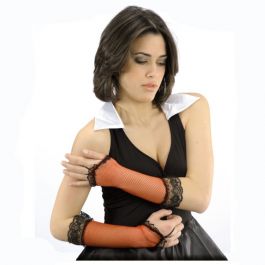 Red netfish gloves with black lace in pbh