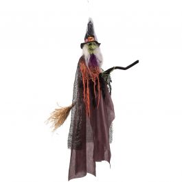 Hanging witch w/broom 120cm