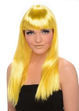 Neon Gele Lange Rechte Pruik