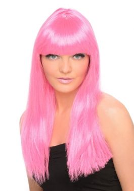 Neon Roze Lange Rechte Pruik