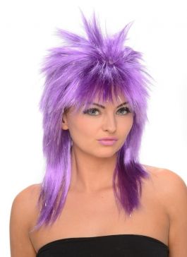 Spiky Neon Paarse Tinsell Pruik
