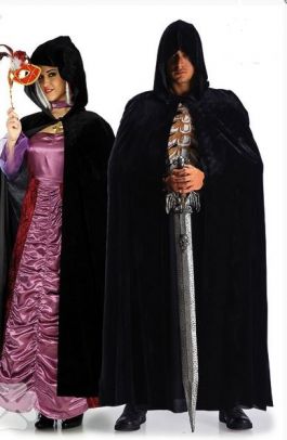 Cape met Capuchon fluweel zwart / One-size