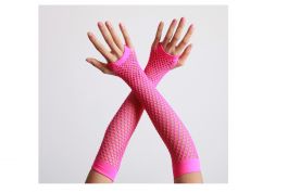 Vingerloze handschoenen lang visnet Neon pink / One-size