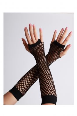 Vingerloze handschoenen lang visnet zwart / One-size