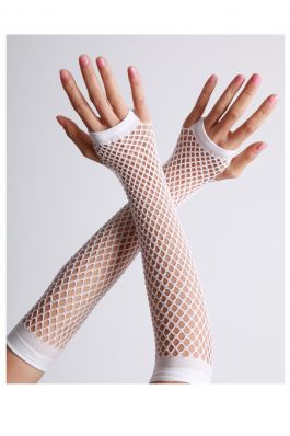 Vingerloze handschoenen lang visnet wit / One-size