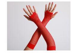 Vingerloze handschoenen lang visnet rood / One-size