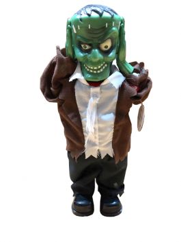Green Zombie with lifting Head, met licht en geluid 40 cm / One-size