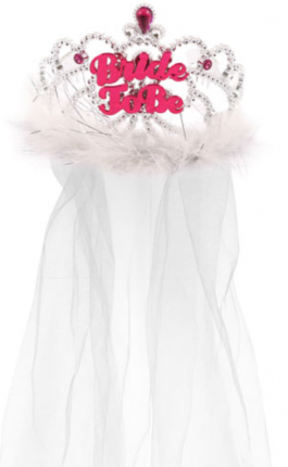 Tiara Bride to be with Fur and White Veil