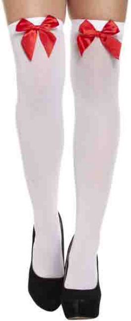 Witte kousen met rode strik / One-size