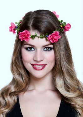 Tiara met bloemen Roze