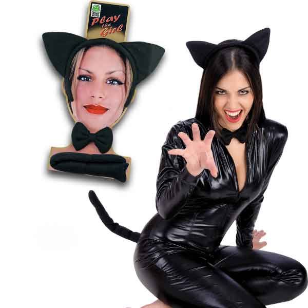 Black cat set on card (headbandbow and tail)