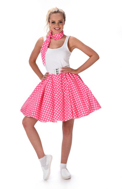 Dark Pink Polka Dot Skirt & Necktie