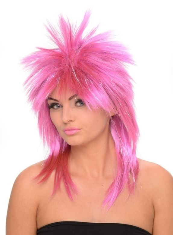 Spiky Neon Roze Tinsell Pruik