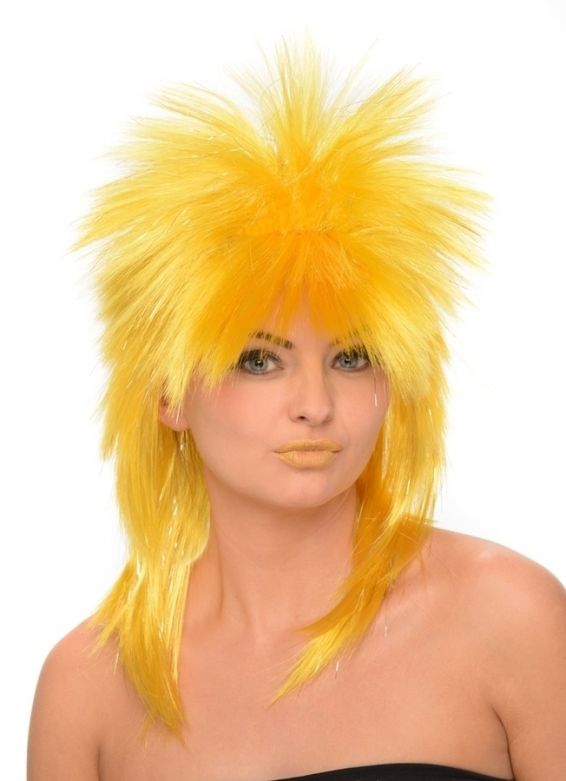 Spiky Neon Gele Tinsell Pruik
