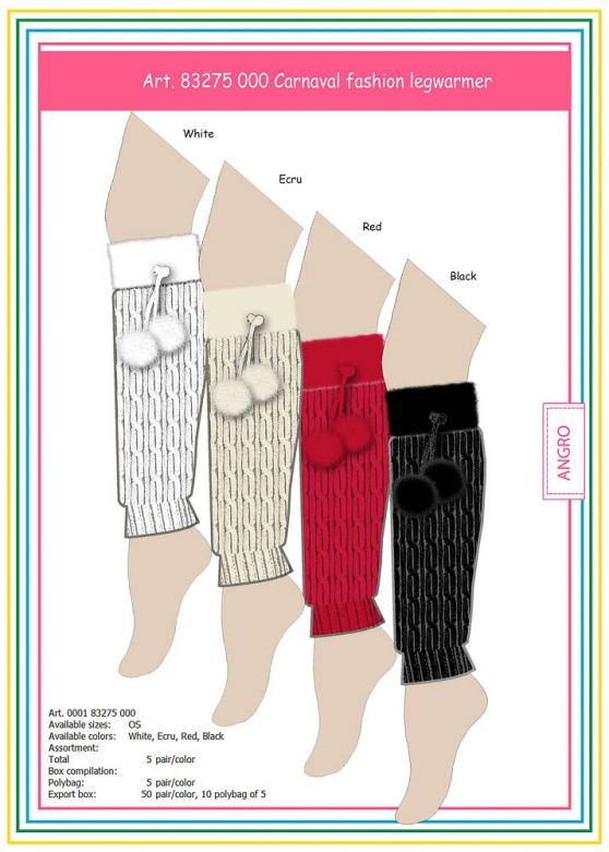 Carnaval Fashion Legwarmer With Furr & Pompon White